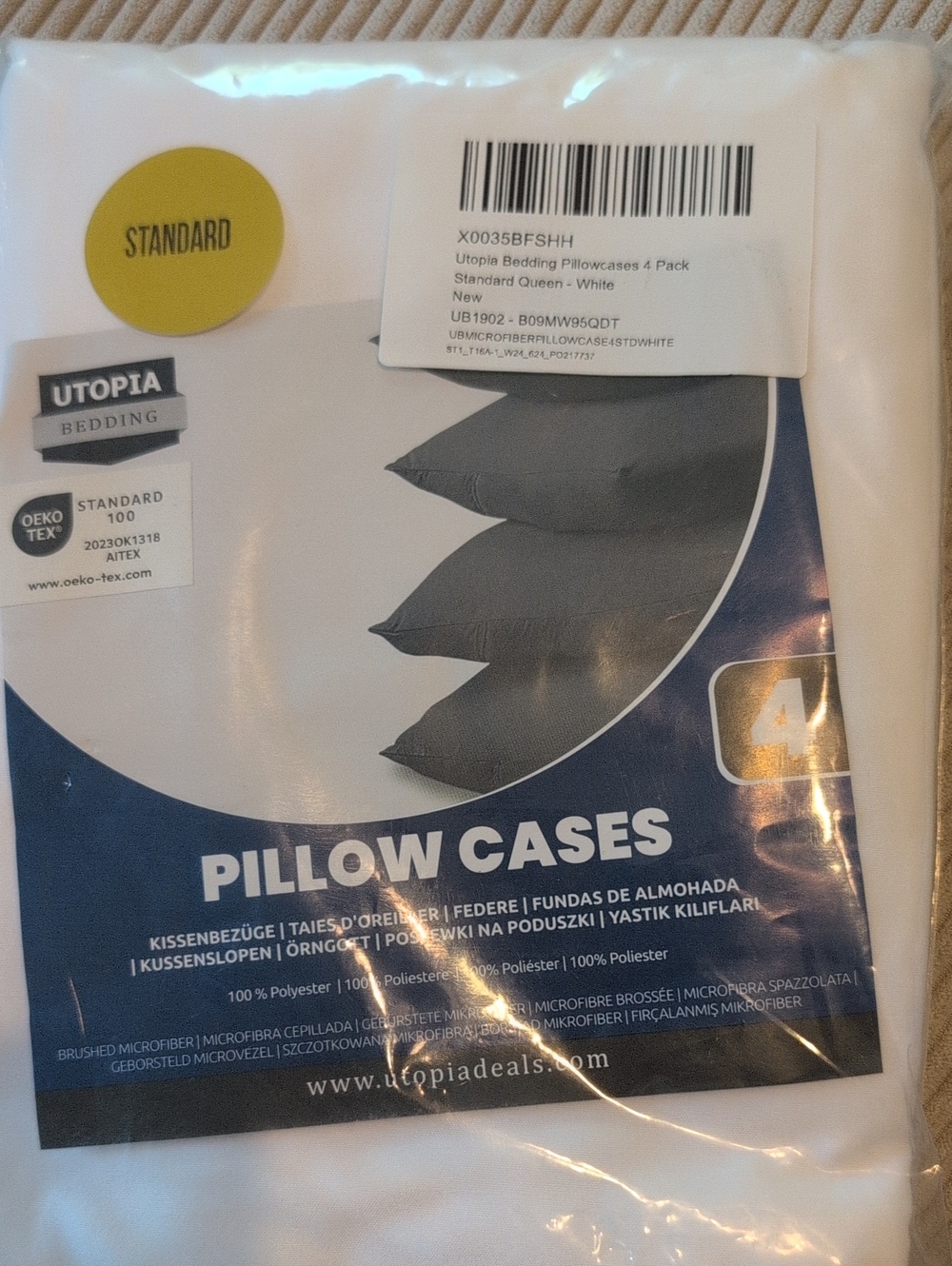 White Pillow Cases - 4 Pack (Standard)